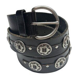 Vintage Dark Brown/Black Leather Silver Concho Belt